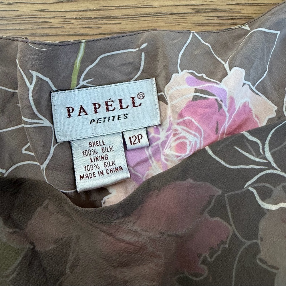 Y2K Silk Floral Blouse Small Flutter Sleeve Top Papell EUC - Picture 4 of 7